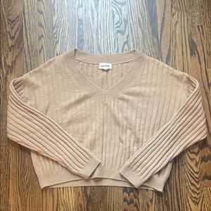 Open Edit Women's V-Neck Sweater - Tan